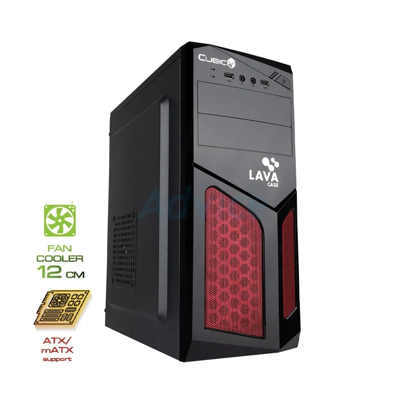ATX CASE (NP) CUBIC LAVA BLACK/RED
